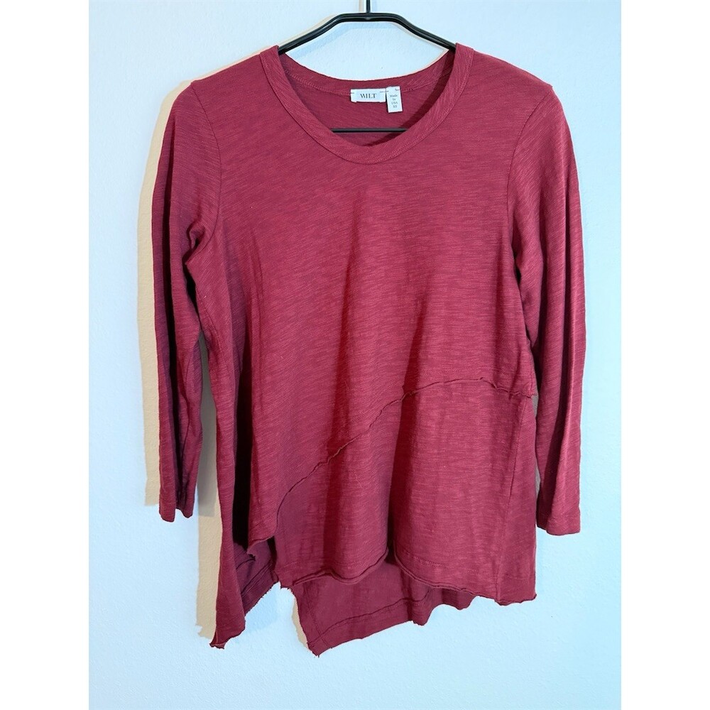 Wilt Womens XS Red Slub Knit Long Sleeve Asymmetrical Hem Tee